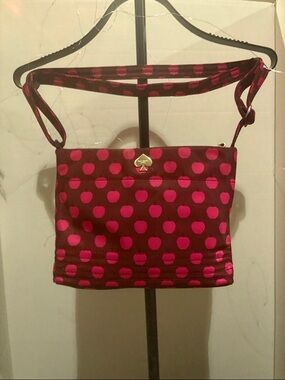 kate spade burgundy and hot pink polka dot crossbody bag